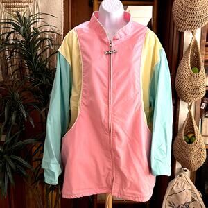 Vintage 80s/90s Pink Weather Tamer Jacket 2XL USA Made Lisa Frank Rainbow Coat